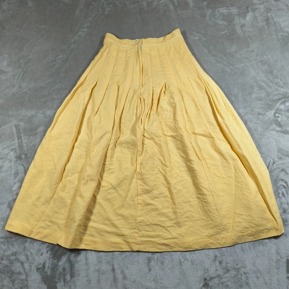 Vintage A Line Skirt Womens 6 Yellow Midi Wool High Waist Pleated Preppy Cottage - Image 2 of 4