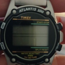 Timex Atlantis 100 Digital Chronograph Watch Black Dial Silver/Black Case 100m