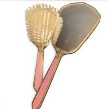 Vintage Handheld Mirror and Brush Set Vanity Mirror Pink