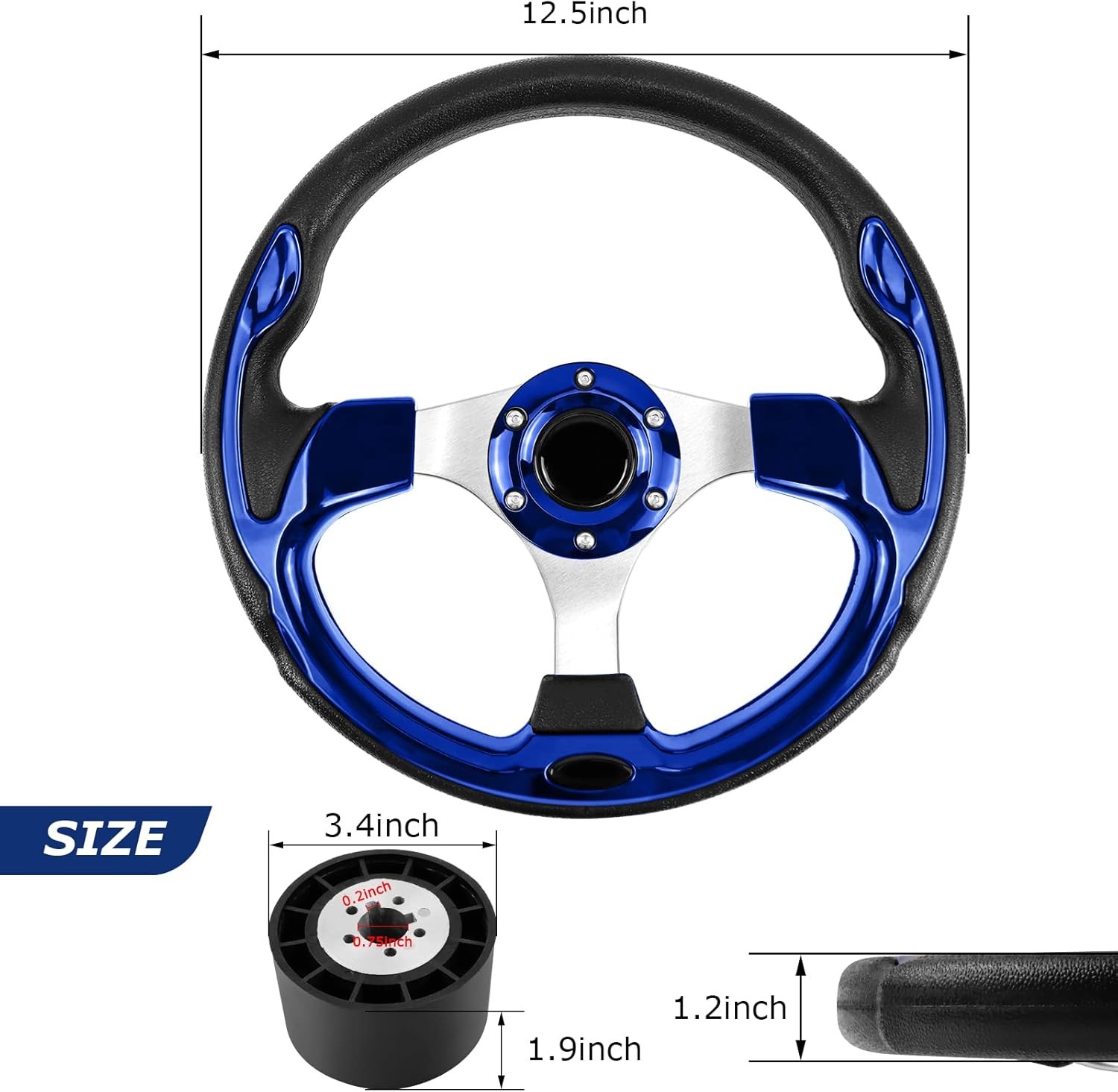 Acclcors Volante da 12,5 pollici, Adattatore per Volante Marino, 3/4 pollici, Ca - 3