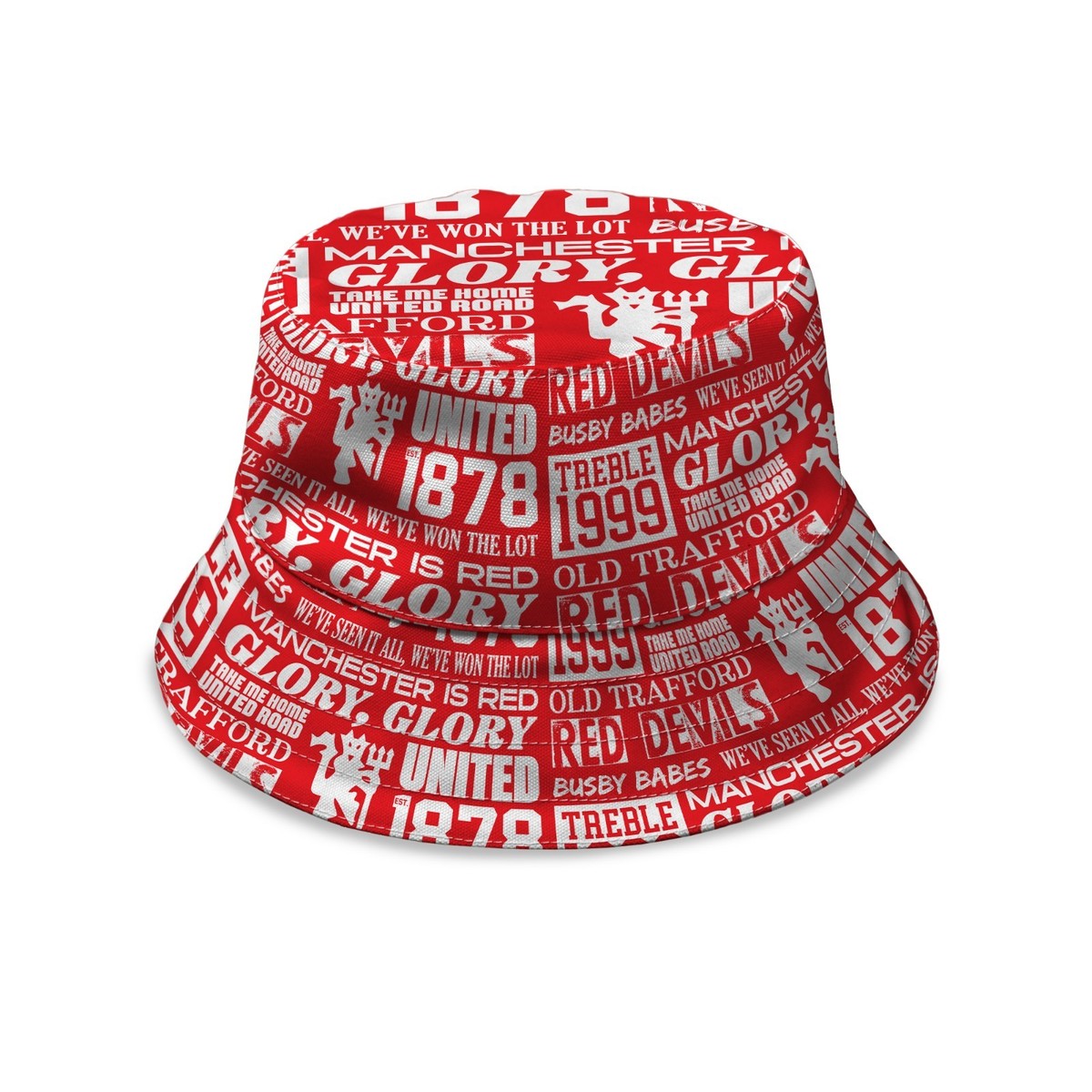 Manchester Red Word Montage - Red & White - Bucket Hat | eBay