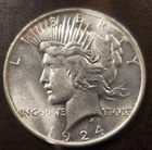 1924 Peace U.S.  Silver Dollar - 90% US Coin - AU UNC