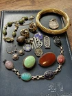 Antique Costume Jewelry Estate Lot, Sterling Silver, Gold Plated Bracelet!