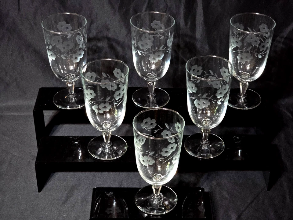 Vintage LIBBEY GLASS 6.75" Iced Tea Glass GLENMORE Etched Floral - Set Of 6 - Image 2 of 4