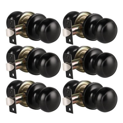 KNOBWELL Matte Black Round Passage Door Knobs, 6 Pack
