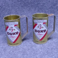 2 Duke Beer Duquesne Brewing Pittsburgh Pa Beer Can Tin Handy Cup 12oz Vintage