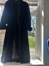 Women Black  Long Vintage Wool Coat With Belt Size 14