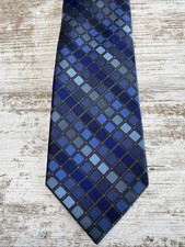 George Tie Blue Geometric Checkered Pattern Slim 58 x 3.25 Mens Polyester