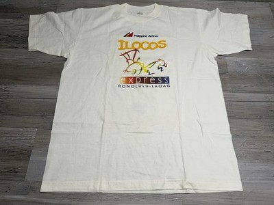 Vintage Philippine Airlines T-Shirt Ilocos Honolulu Express Double Sided Graphic