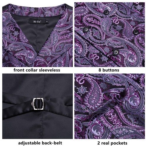 NEW Men's Paisley Design Dress Vest and Neck Tie Hankie Set For Suit or Tuxedo - Picture 124 of 151