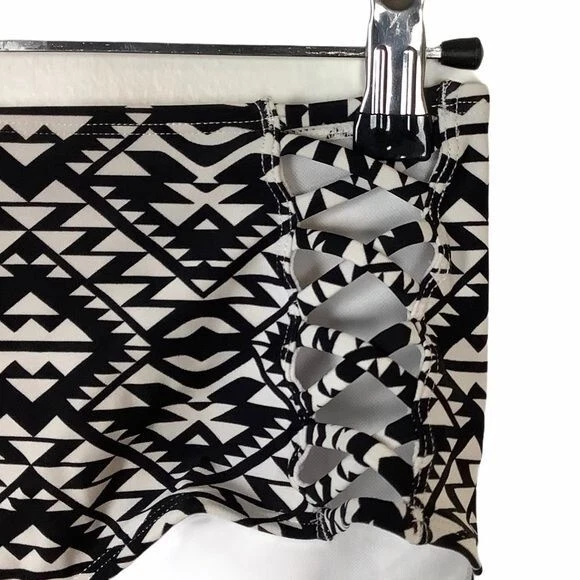 BONGO Bikini Bottom Women Small Aztec Geometric Print Criss Cross High Waisted - Image 2 of 4