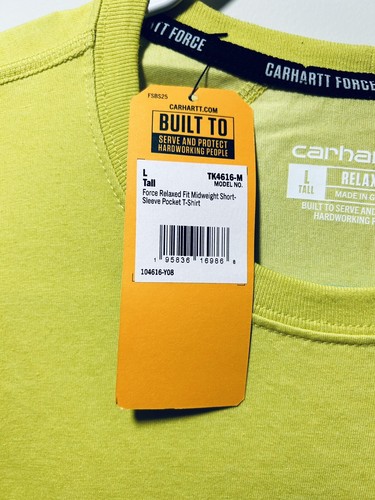 Carhartt Force T-shirt Men's Yellow Large Tall Relaxed Fit Mid Weight w/Pocket - Picture 5 of 7