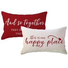 Home Saying Throw Pillow Covers with Our Happy Place Quote Rustic Red