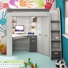 Letto a soppalco 204x120cm destra bianco pino grafite DOLLIE GIHOME ®