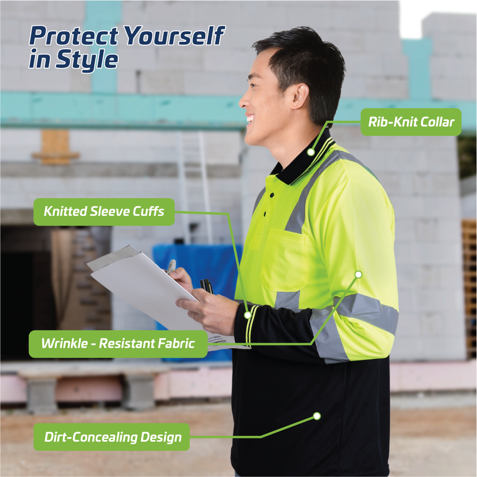 Hi Vis Polo Shirt ANSI Reflective Safety Long Sleeve HIGH VISIBILITY | eBay