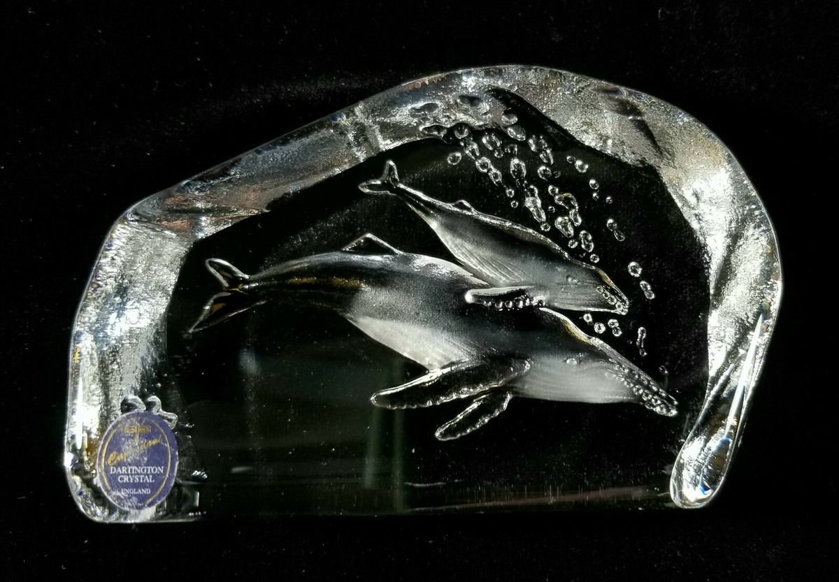 Dartington Crystal Capredoni Whales Paperweight Designer Signed 