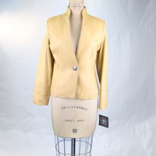 Vintage Renegade Spirit Women Smooth Leather Short Jacket, Light Yellow, Size S