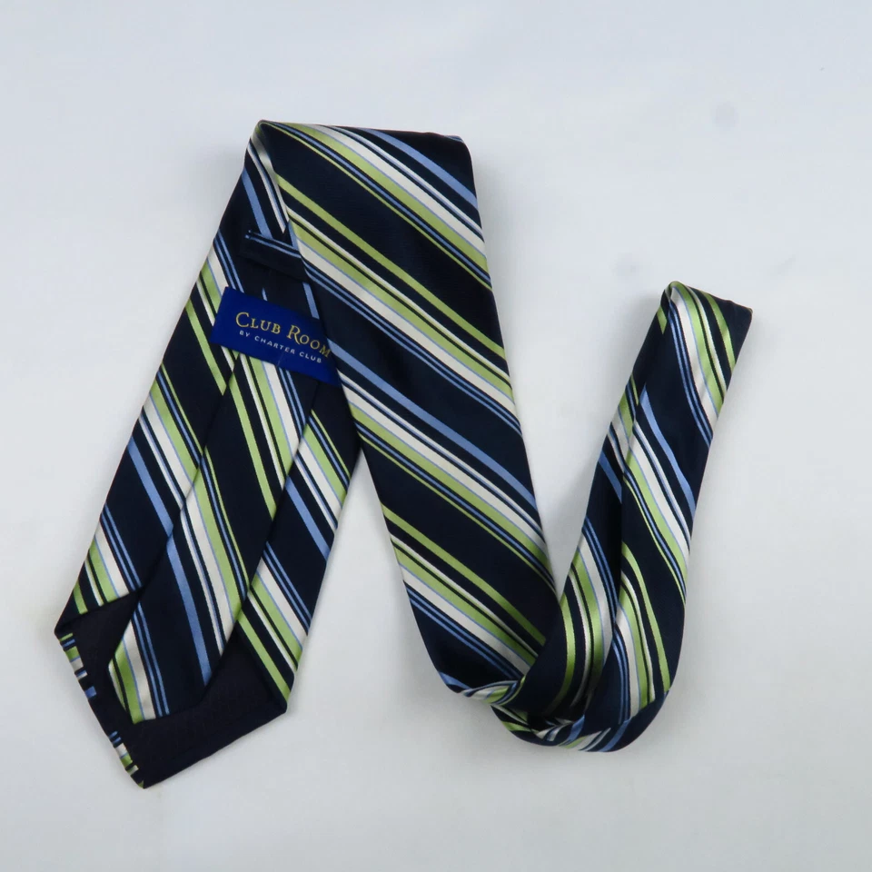 Corbata de cuello Club Room azul verde blanco rayas diagonales para hombre 59x3,5 modo audaz brillante Foto 4 de 4
