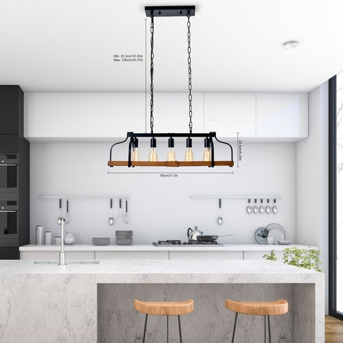 Farmhouse Chandelier 5-Light Pendant Lamp Rustic Ceiling Fixture Dining Room