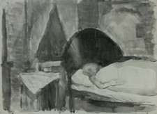  Gerda Henning Tusche Am Totenbett Aquarell Nachlass