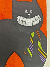 Handmade Halloween table runner--Black Cat applique