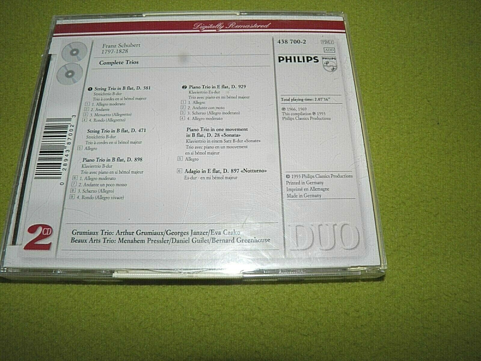 Schubert Complete Trios Beaux Arts & Grumiaux Trio / Philips 2xCD
