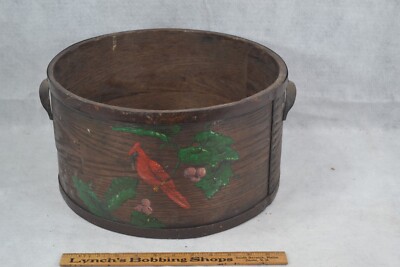 antique dry grain measure bent wood  Cragin Wilton large metal banded 14  1800s