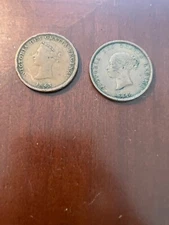 Canada Set of 2 New Brunswick 1843 & 1854 Halfpennies Queen & Frigate Tokens