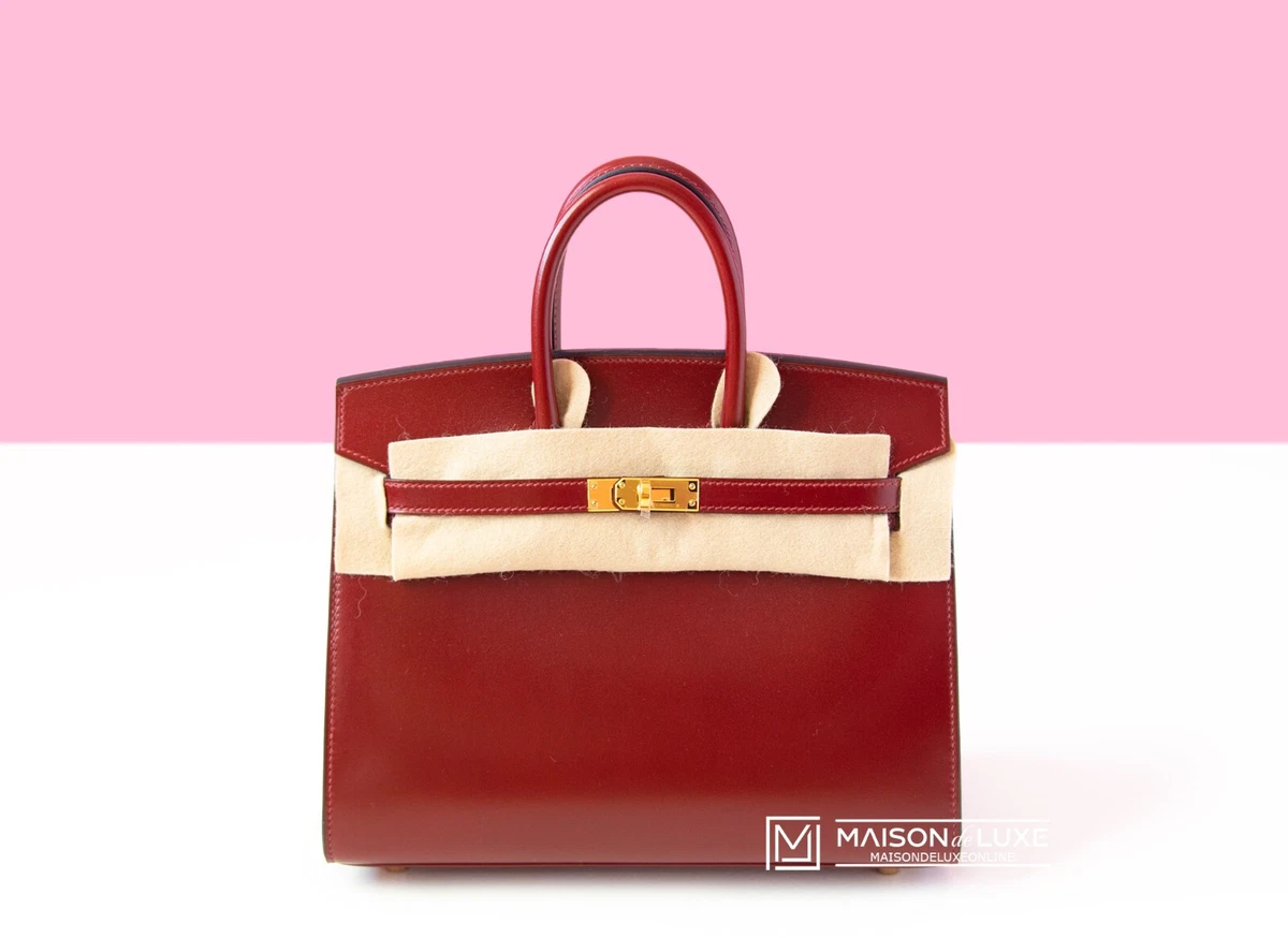 NEW HERMES ROUGE H RED BIRKIN 25 BOX LEATHER SELLIER GHW BAG