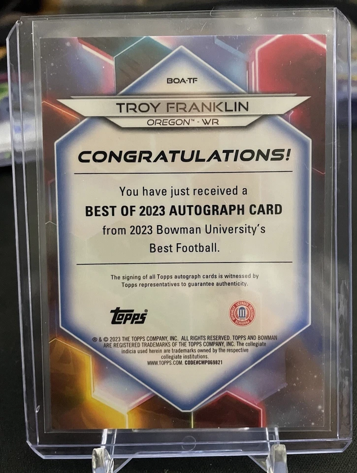 2023 Bowman's Best University Troy Franklin Gold Refractor Autograph Auto #45/50 - Image 2 of 2