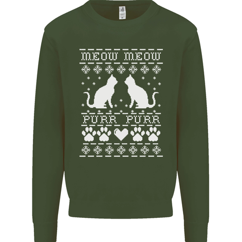 Christmas Cat Meow Purr Funny Xmas Kids Sweatshirt Jumper - Picture 38 of 87