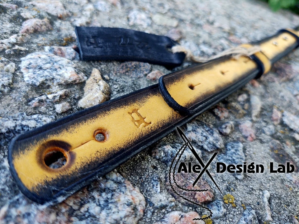 Correa de guitarra ancha amarilla de cuero largo quemado personalizado bajo eléctrico 50"-61" Foto 4 de 4