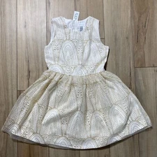 The Childrens Place Girls Glitter Fit And Flare Holiday Dress Size 16 Cream Gold