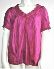 NWOT ZAC POSEN Pink Fuschia Silk Short Sleeve Peasant Top Size 6