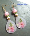 Pink Rosebuds Pink Flower Earrings Handmade Forals Statement Garden Nature — photo 2
