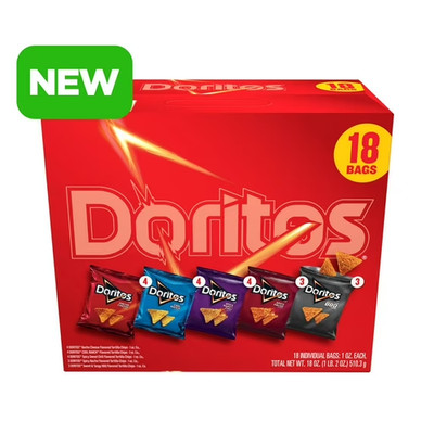 Doritos Tortilla Chips 5 Flavor Variety Pack Snack Chips, 1 oz Bags, 18 Count.