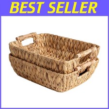 Natural Water Hyacinth Baskets with Wood Handles