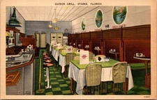 Guidon Grill Starke Florida Linen Postcard Restaurant Interior Booths & Counter