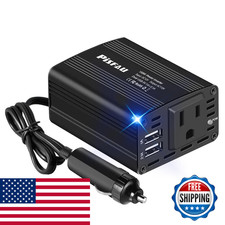 Pisfau 150W Power Inverter 12V Dc To 110V Ac Car Plug Adapter Outlet Converter