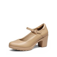 Women's Chunky Low Block Heels Mary Jane Closed Toe Work Pumps Comfortable Ro...