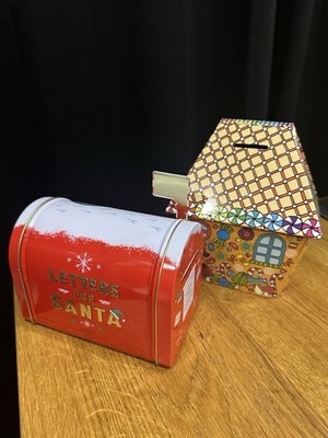 Weihnachten Blech Konvolut ~ üppiges Lebkuchenhaus Spardose + ~ M&S American Post Box