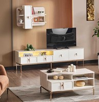 Modernes Set: Tv-Lowboard, Tv-Regal Und Couchtisch Mit Goldenen Akzenten