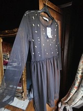 Zara Basic Size Medium Black Mesh Dress With Pearls Brand New With Tags