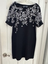 Karen Scott Sport Floral Dress M Black White Minimalist Chic Shift