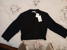 Cropped Bolero Cardigan, 3/4 sleeves, Size M, Black, Brand New 