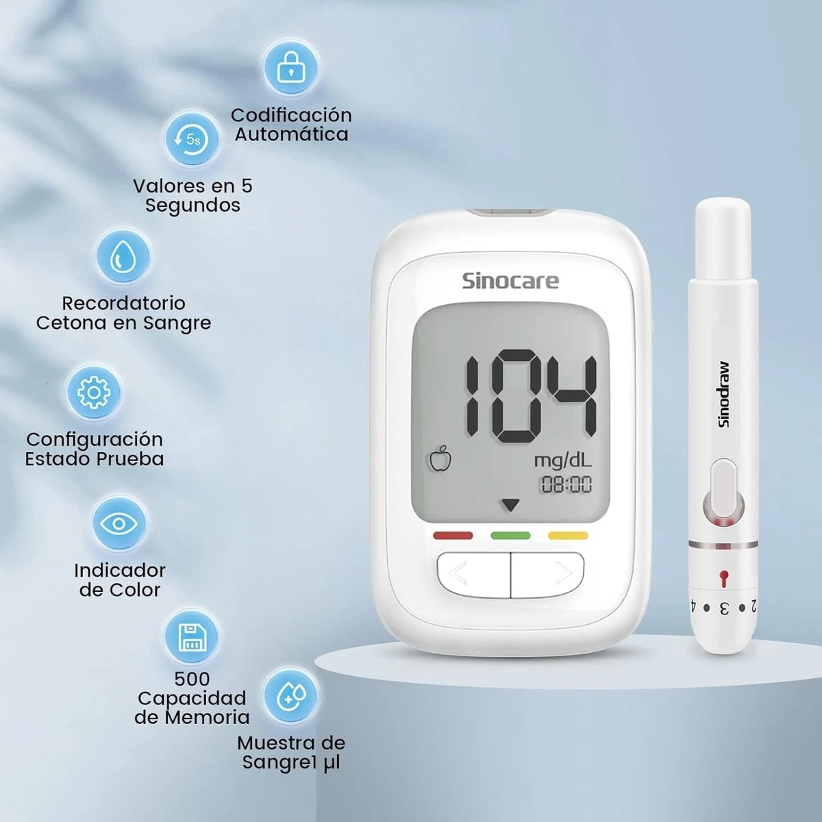 Sinocare Medidor kit de prueba de glucosa con 100 tiras reactivas Safe AQ pro Ⅰ