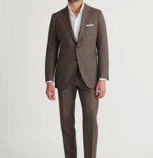 2025 JOS A BANK Signature Gold Brown Glen Plaid Full Suit 40L Wool Tailored Slim