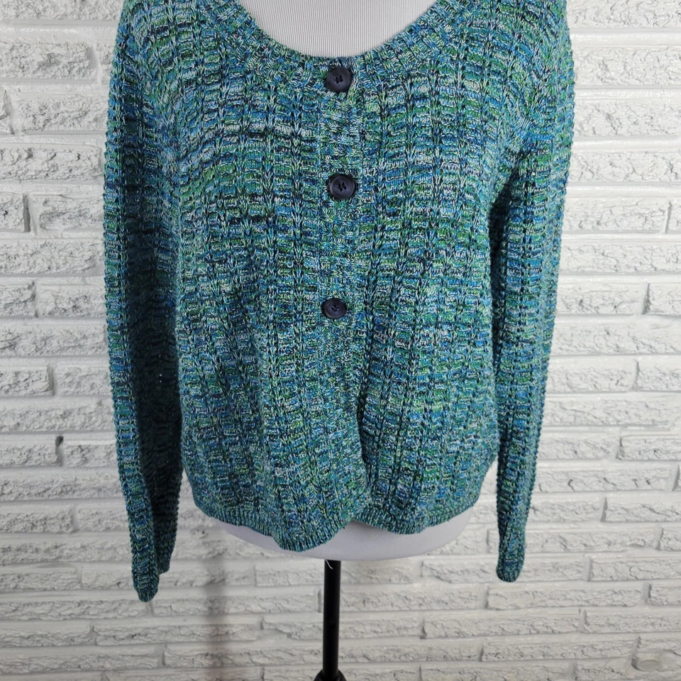 Suéter para mujer Liz Claiborne XL cárdigan azul jaspeado algodón cómodo oficina informal Foto 4 de 4