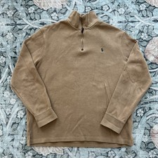 Vintage Polo Ralph Lauren Quarter Zip Pullover Tan Mens Large Preppy