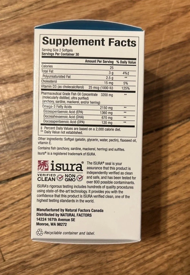 Aceite de pescado ultra fuerte Natural Factors RxOmega-3 más vitamina D3 60 cápsulas blandas Foto 2 de 4